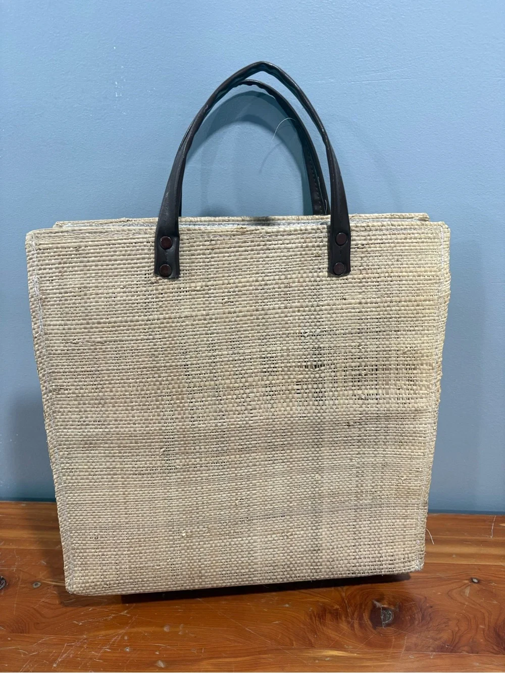 Handwoven Floral Embroidered Tote Bag - Cream with Yellow & Peach Flowers